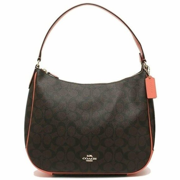 Like New Coach Zip Top Signature C's Brown Shoulder Bag Purse - Picture 1 of 13